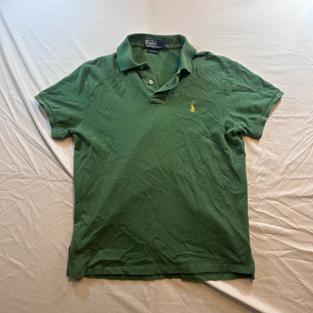 Polo Ralph Lauren Mens Custom Fit Green Short Sleeve Pique Polo Shirt Medium M